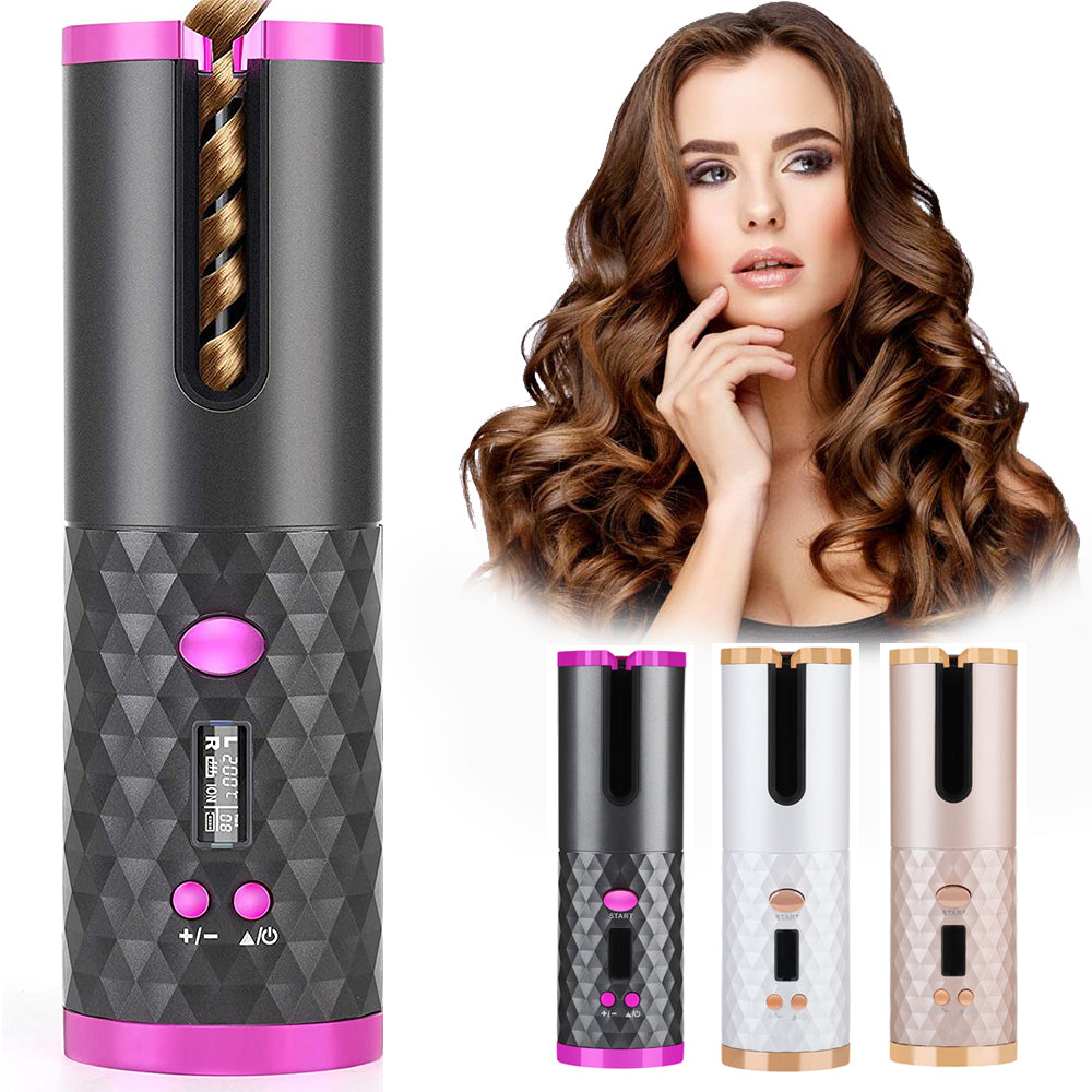 Rechargeable Automatic Hair Curler Women Portable Hair Curling Iron LCD Display Ceramic Curly Rotating Curling Wave Styer - Haircaremore